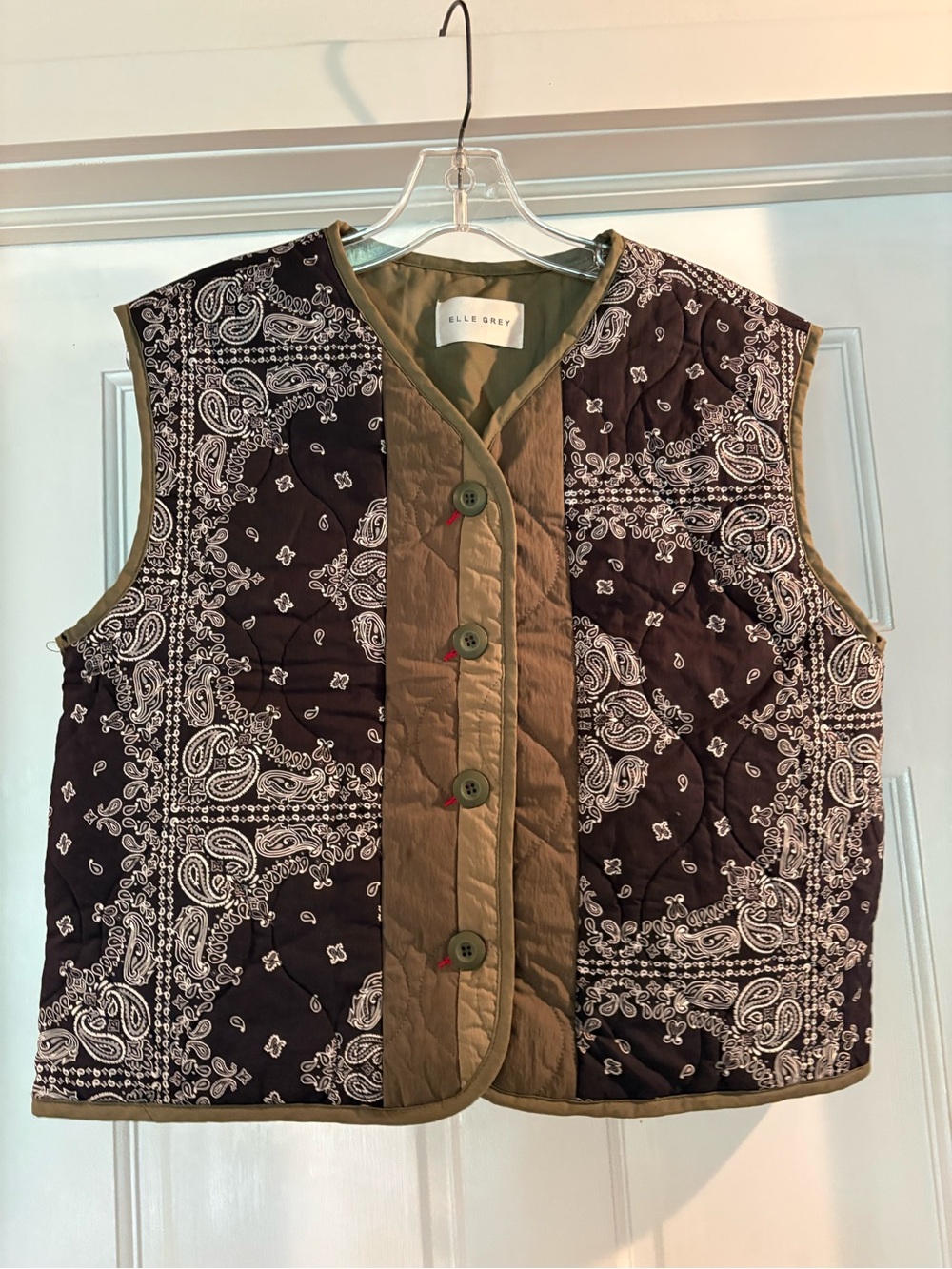 Quilted Paisley Bandana Vest in Black and Olive